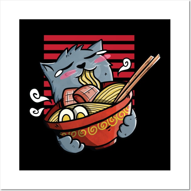 Ramen and a cute Cat Wall Art by A Comic Wizard